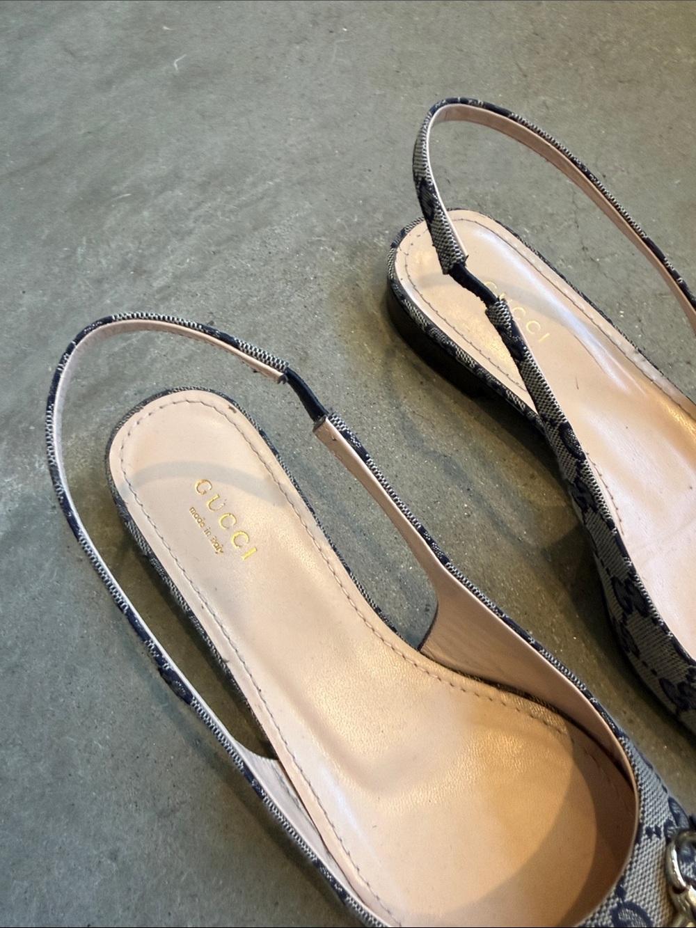 Gucci Navy GG Canvas Pointed Slingback Mules with Horsebit - Picture 3 of 5